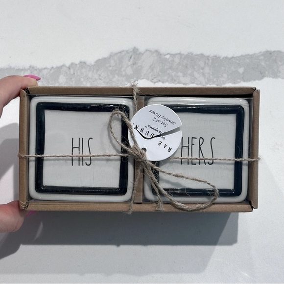 Rae Dunn His & Hers White & Black Jewelry Storage Boxes Set of 2 - Picture 3 of 6